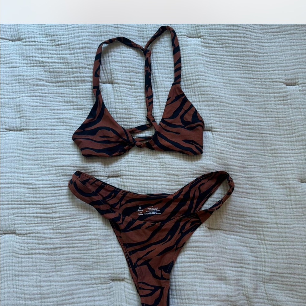 Stone Cold Fox Zebra Print Bikini in Brown and Black